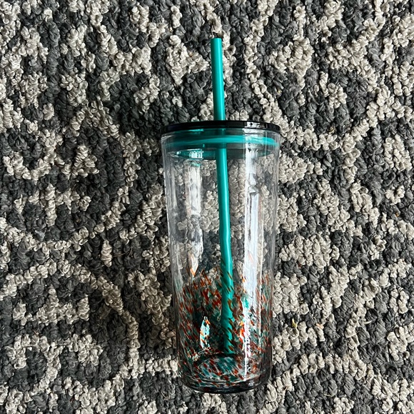 Starbucks Glass Tumbler with Teal and Orange Design - Picture 3 of 5